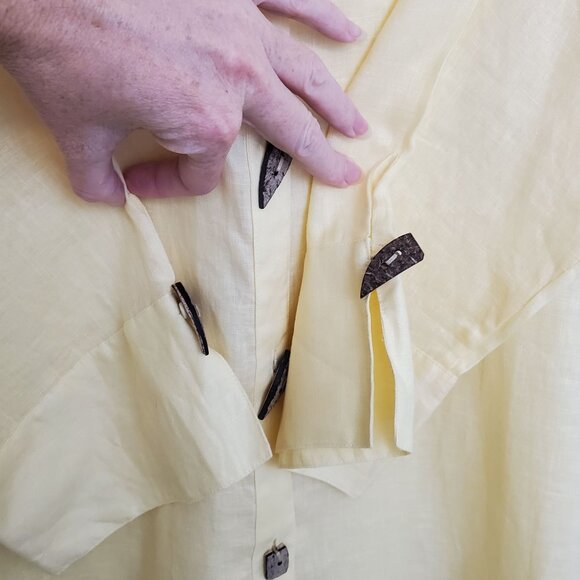 GO Silk buttercream yellow linen Mandarin collar blouse - Picture 5 of 13